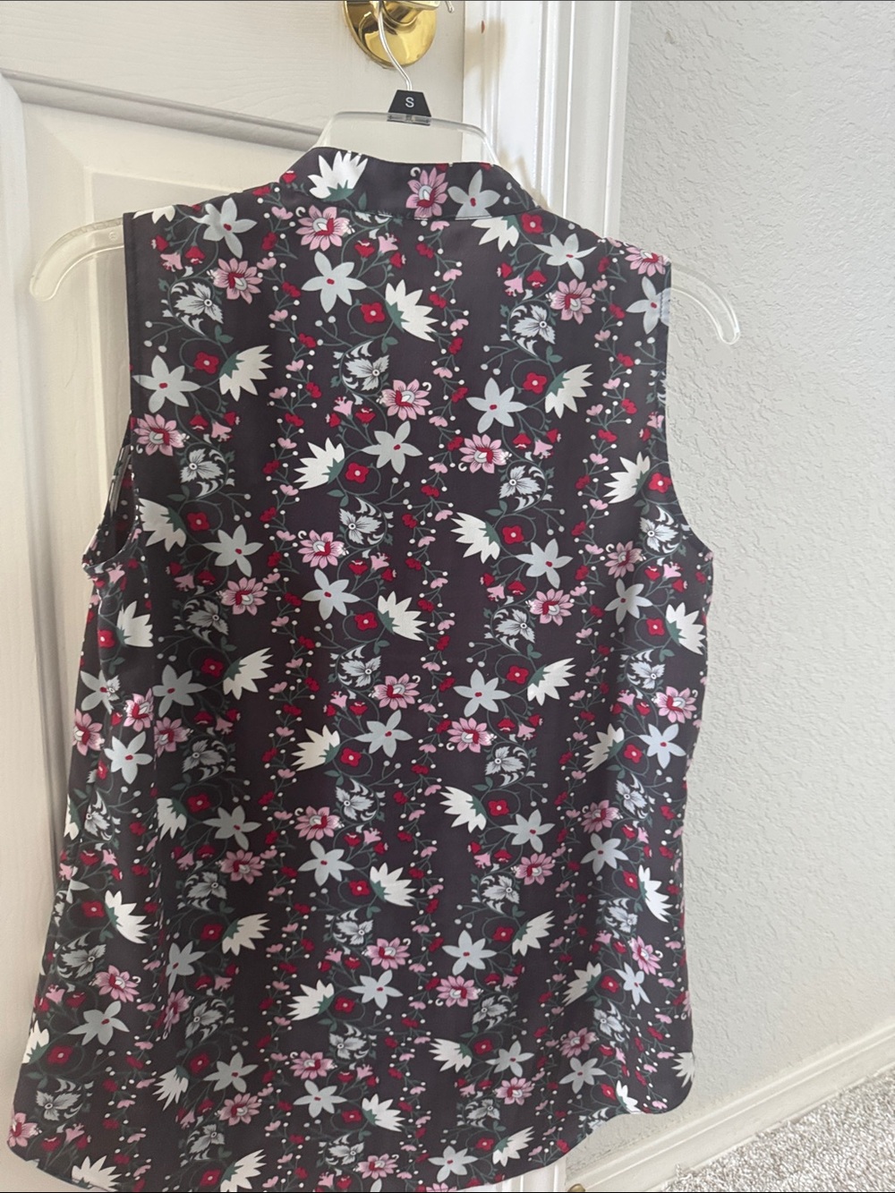 CAbi Black Floral Sleeveless V-Neck Tank with Pink and White Blooms - Picture 5 of 5